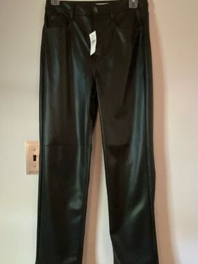 LOFT Black Faux Leather Straight-Leg Pants